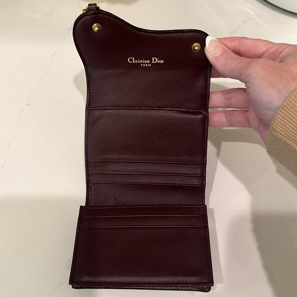 Christian Dior Lotus Saddle Wallet Burgundy | Brown Compact Rare WOC Leather - Picture 7 of 15